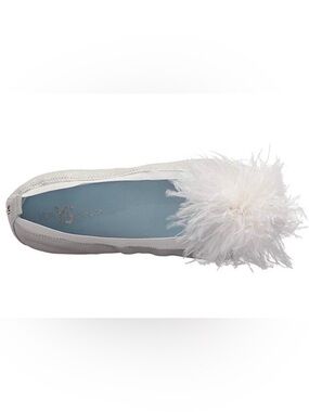 HITCHED BY YOSI SAMRA WOMEN'S MARRY ME MARABOU Foldable FLATS, SILVER/ WHITE